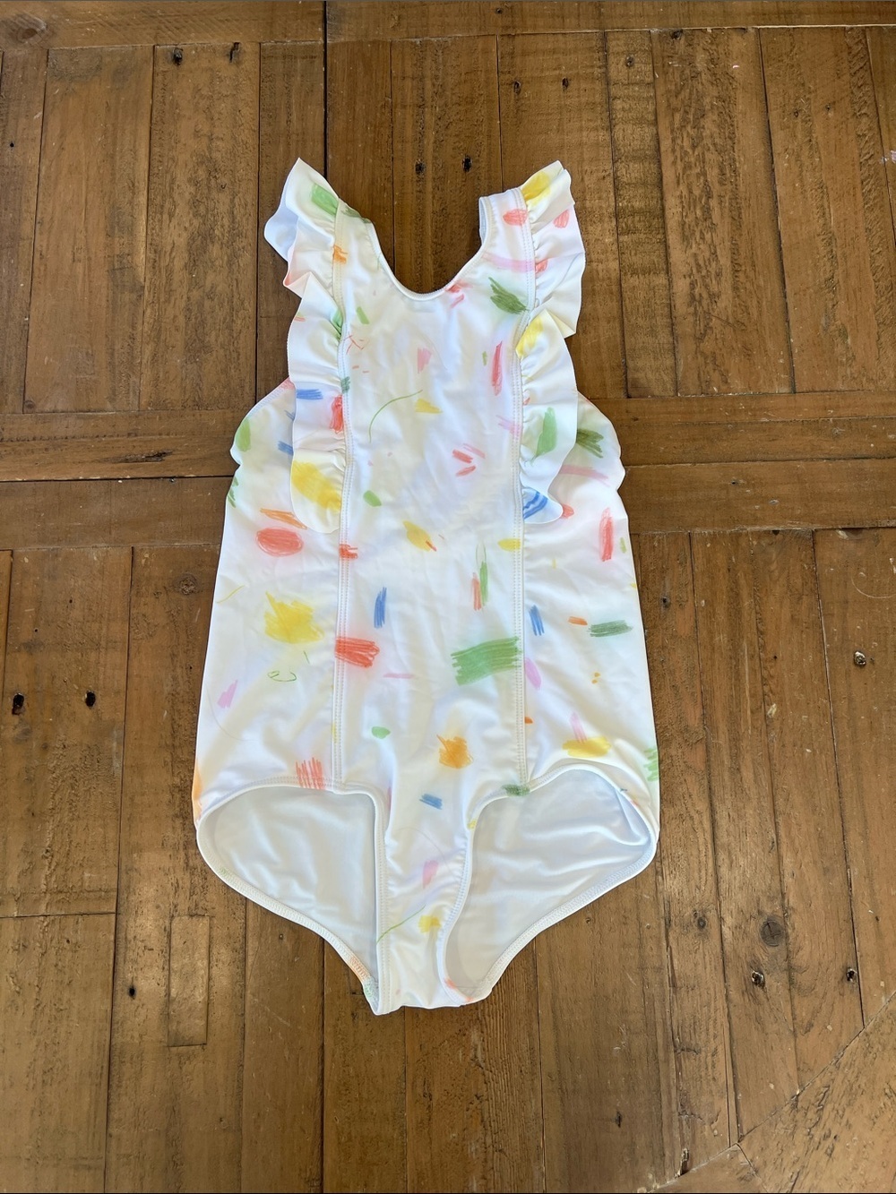 Minnow one piece ruffled swimsuit scribble print 9-10 years nwot